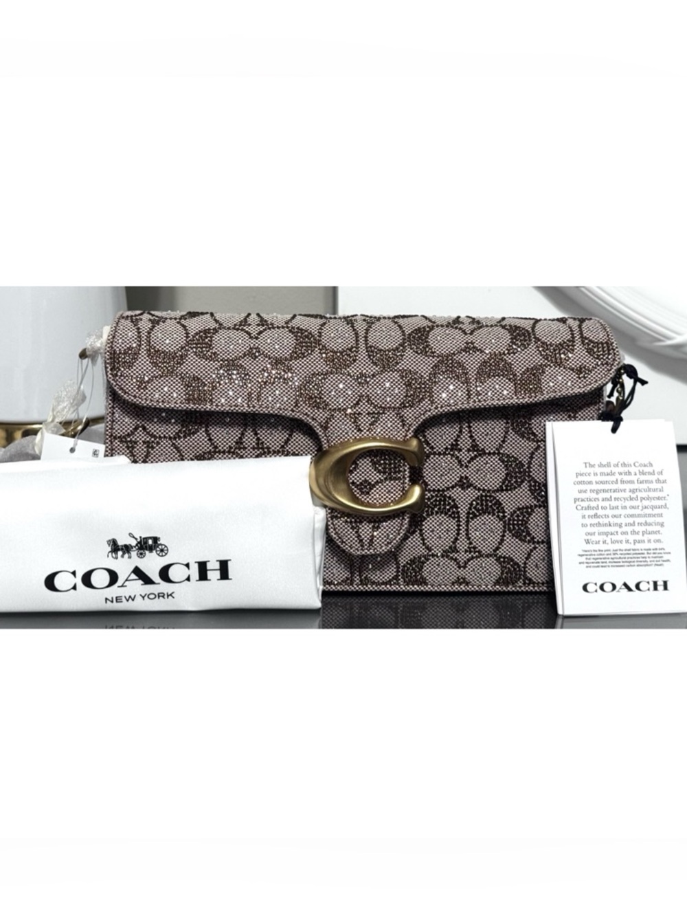 COACH Tabby Shoulder Bag 26 In CRYSTAL Signature Jacquard, Bronze/ Mushroom - Picture 2 of 15